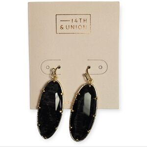 14th & Union Black Stone Drop Earrings, Gold Tone, NWT